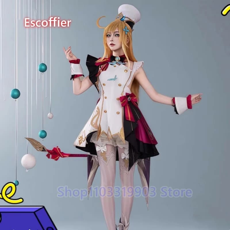 Genshin Impact Escoffier Costume Cosplay Anime Donna Moda Abito Coda Cappello Halloween Carnevale Festa Vestito Parrucca ACC Uniforme
