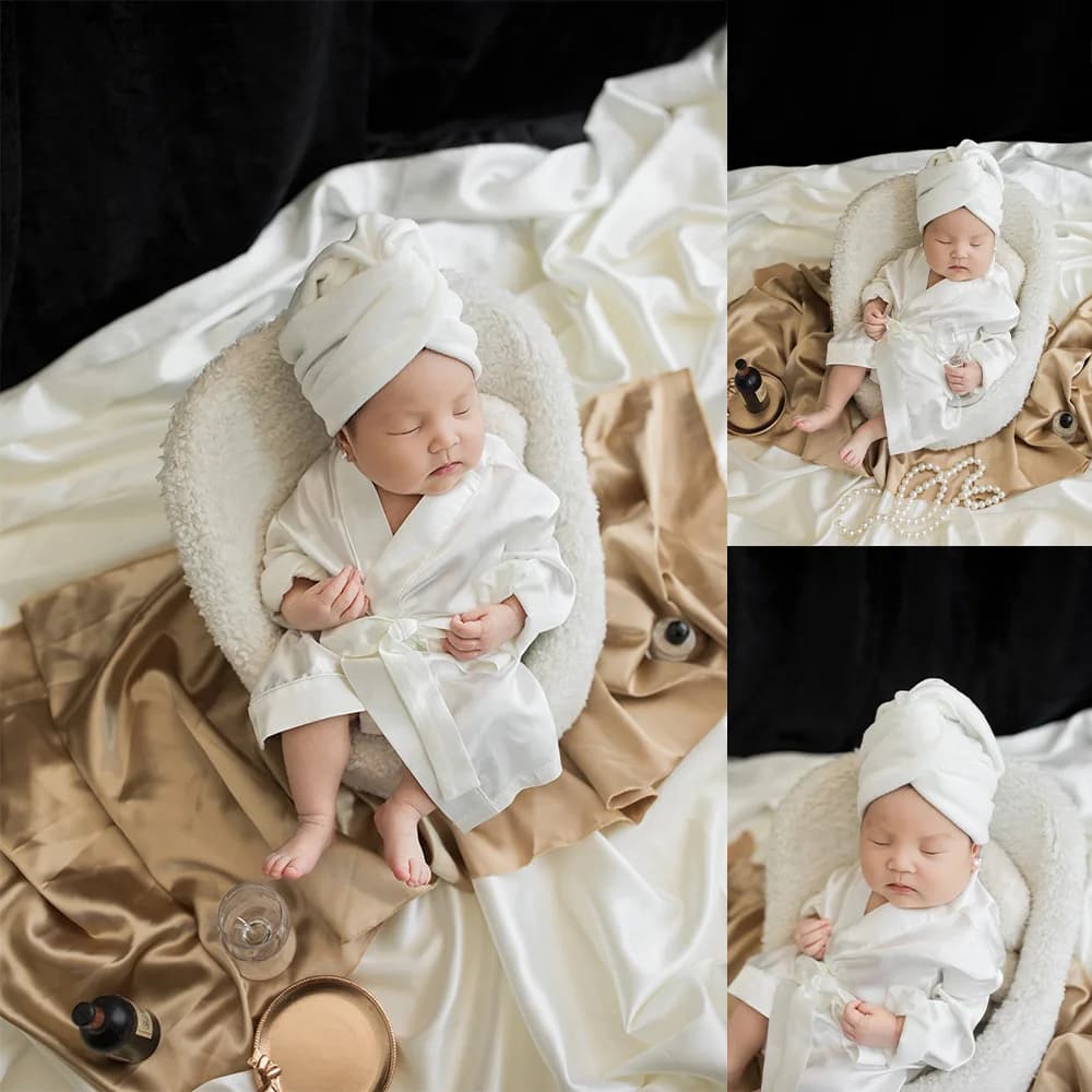 Photo clips Newborn Baby Costume Bathrobe Set Pearl Punches Photo Studio Spa Party Creative Theme Shooting Tips Accessories