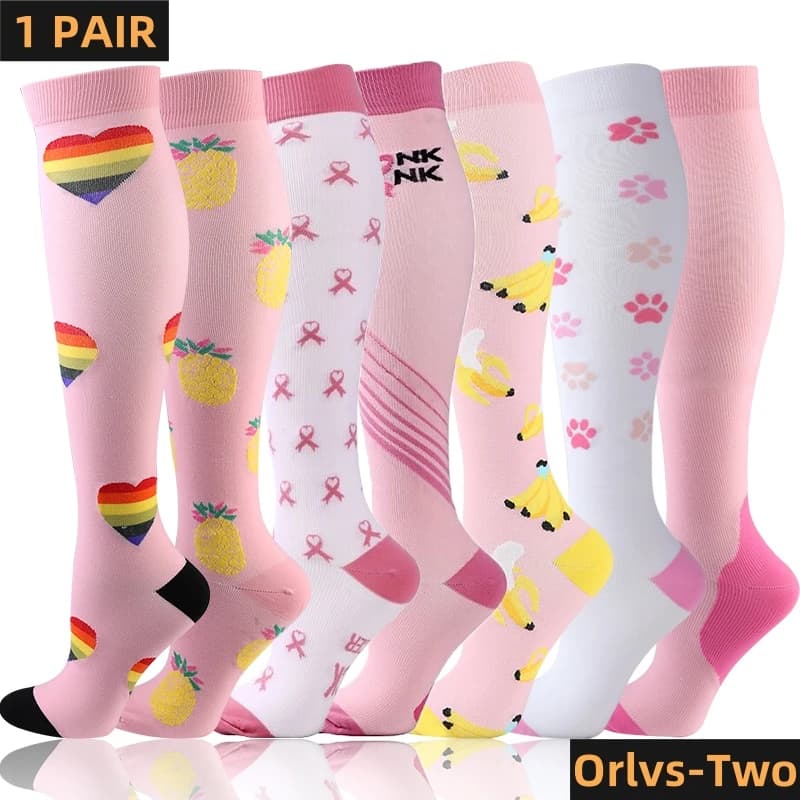 Calzini rosa da uomo Calzini a compressione da corsa Calze 20-30mmhg Sport per maratona Ciclismo Calcio Calzini sportivi traspiranti per adulti