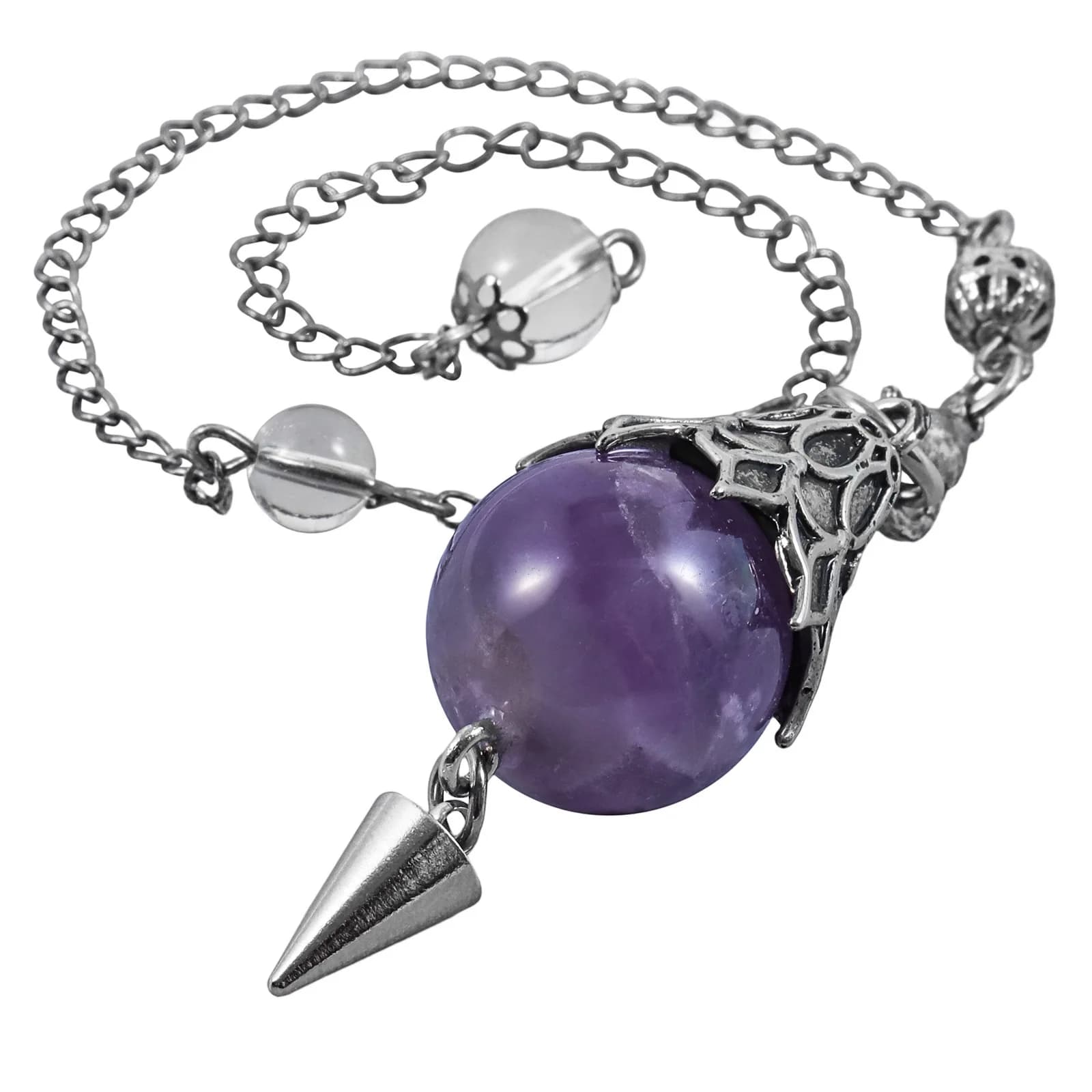 Penduli di cristallo a sfera da 18 mm per la rabdomanzia Ciondolo in vera pietra naturale Ametista Ossidiana nera Guarigione spirituale Penduli da uomo X278