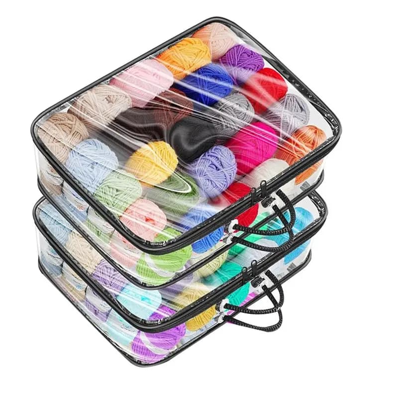 Multifunction 3 Pack Clear Yarn Storage Bags Yarn Storage Organizer Tote Bag For Knitting Needles Crochet Hooks Yarn Balls Yarn