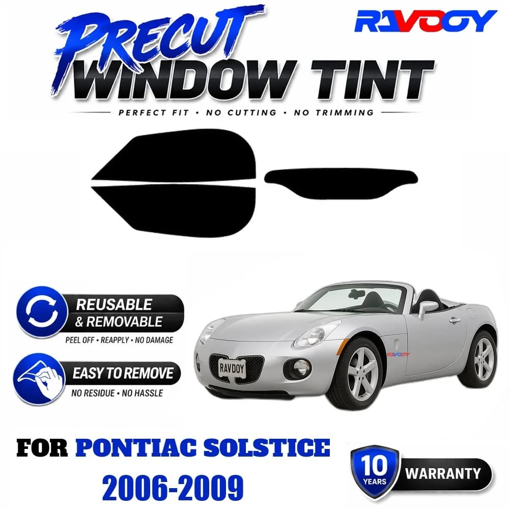 RAVOOY Precut Window Tint, Reusable Removable EPU Film, Custom Fit for Pontiac Solstice 2006-2009, UV Heat Protection