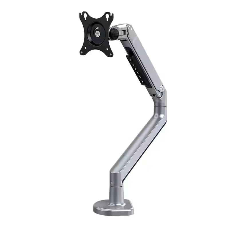 Ergonomic 32" Monitor Arm Stand Silver Pneumatic VESA Desk Mount with High Load Support Articulating Design