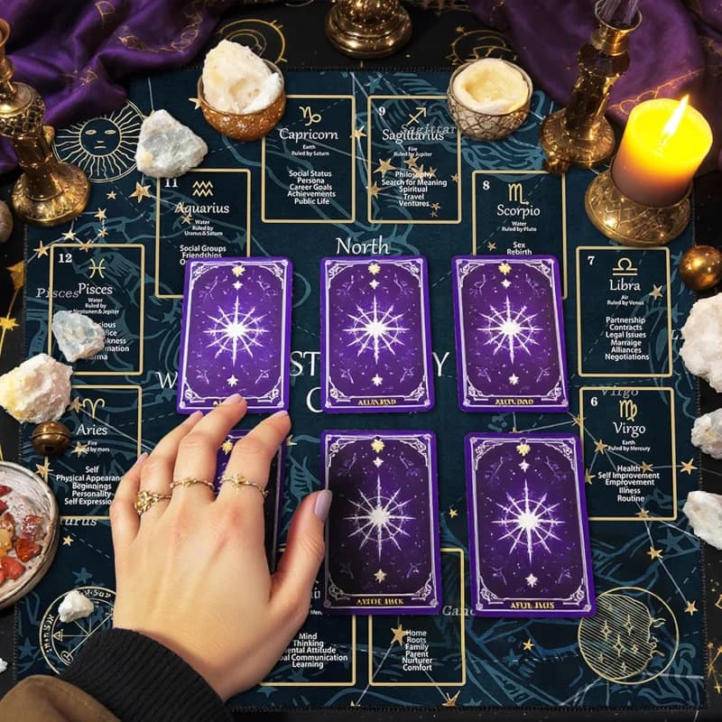 Telo per altare VIKAMA, Telo per carte dei Tarocchi, Telo per Tarocchi Zodiacali, Telo per grafici astrologici, Riutilizzabile e resistente allo sporco