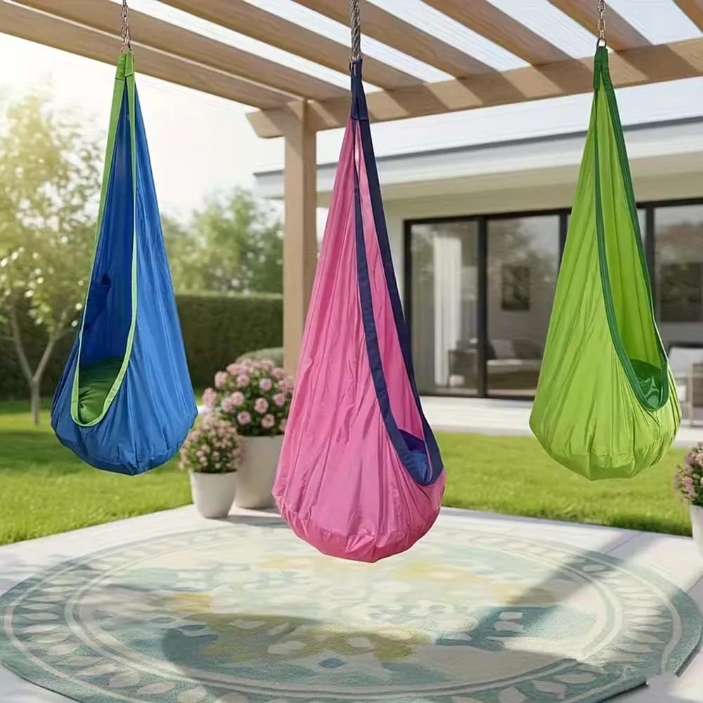 Nuova Sedia Sospesa per Bambini, Altalena Portatile in Tessuto Paracadute, Modello da Interno/Esterno con Cuscino Gonfiabile