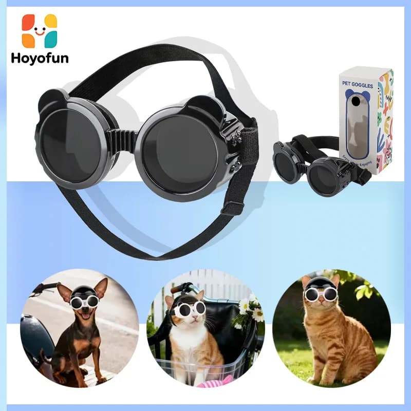 Small Dog Sunglasses, Lightweight Adjustable Reflective Goggles, UV Windproof Pet Glasses for Puppies and Small Breeds