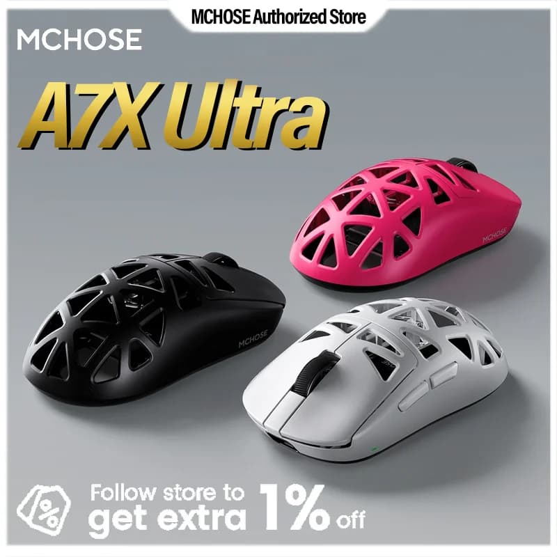 MCHOSE A7X Mouse da gioco ultra wireless AU-MG Shell Design leggero Frequenza di polling 8kHz Latenza ultra bassa 2.4G Wireless 750IPS