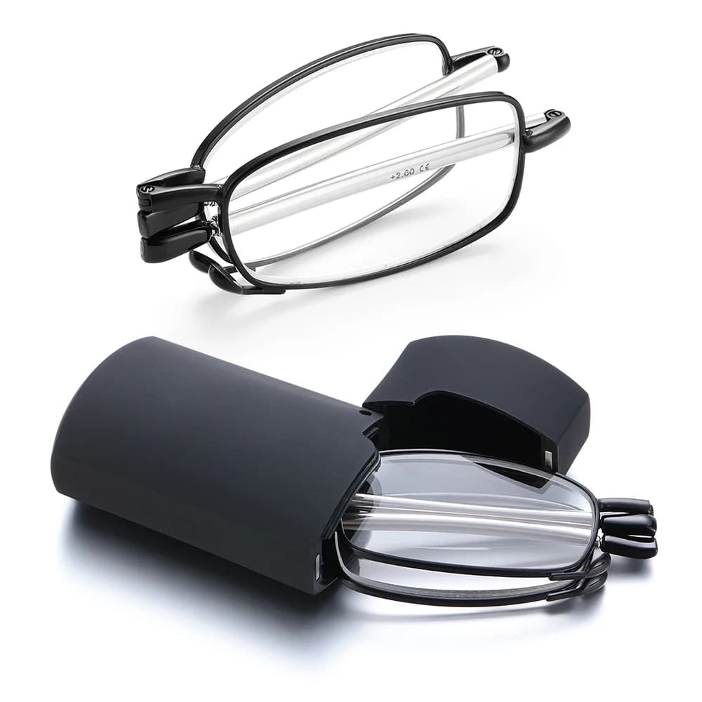 Hot Fashion Mini Design occhiali da lettura uomo donna pieghevole occhiali piccoli montatura occhiali in metallo nero con scatola originale portatile