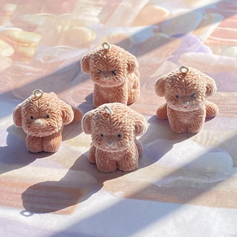 5 Pezzi Ciondoli 3D a Forma di Cane Teddy Marrone in Peluche, Mini Animali Carini in Resina per Portachiavi, Orecchini, Fai da Te, Creazione di Gioielli