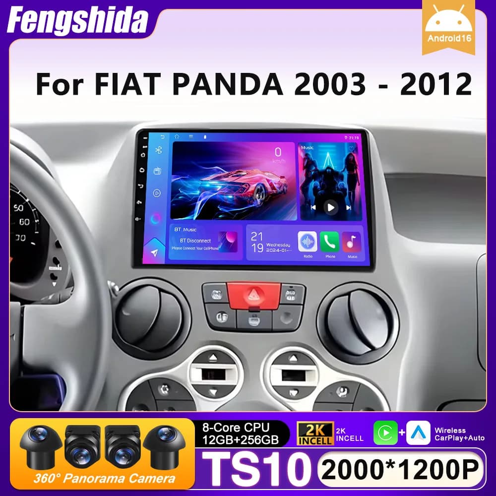 Car Radio Carplay For FIAT PANDA 2003 2004 2005 2006-2012 Navigation GPS Android Auto Stereo Multimedia Player 5G Wifi No 2din