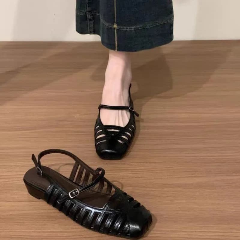 Women's Sandals Closed Square Toe Cutout Fisherman Style Slingback Buckle Strap Casual Retro Walking Footwear Outdoor Holidays