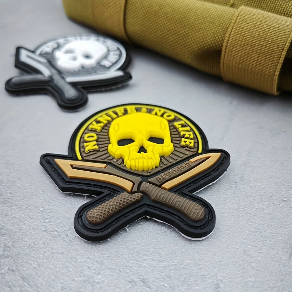 Toppa "Senza coltello, nessuna vita" Morale patch in velcro in gomma PVC morbida 3D con chiusura a gancio e anello per gilet zaino tattico militare Molle