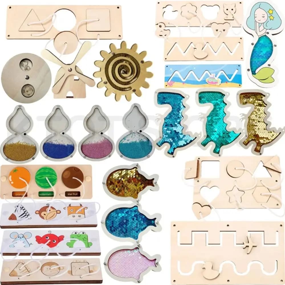 Montessori Busy Board DIY Puzzle Toy Ability Training Hand Grasping Busy Board DIY Clock Toy Sensory Board Switch Function