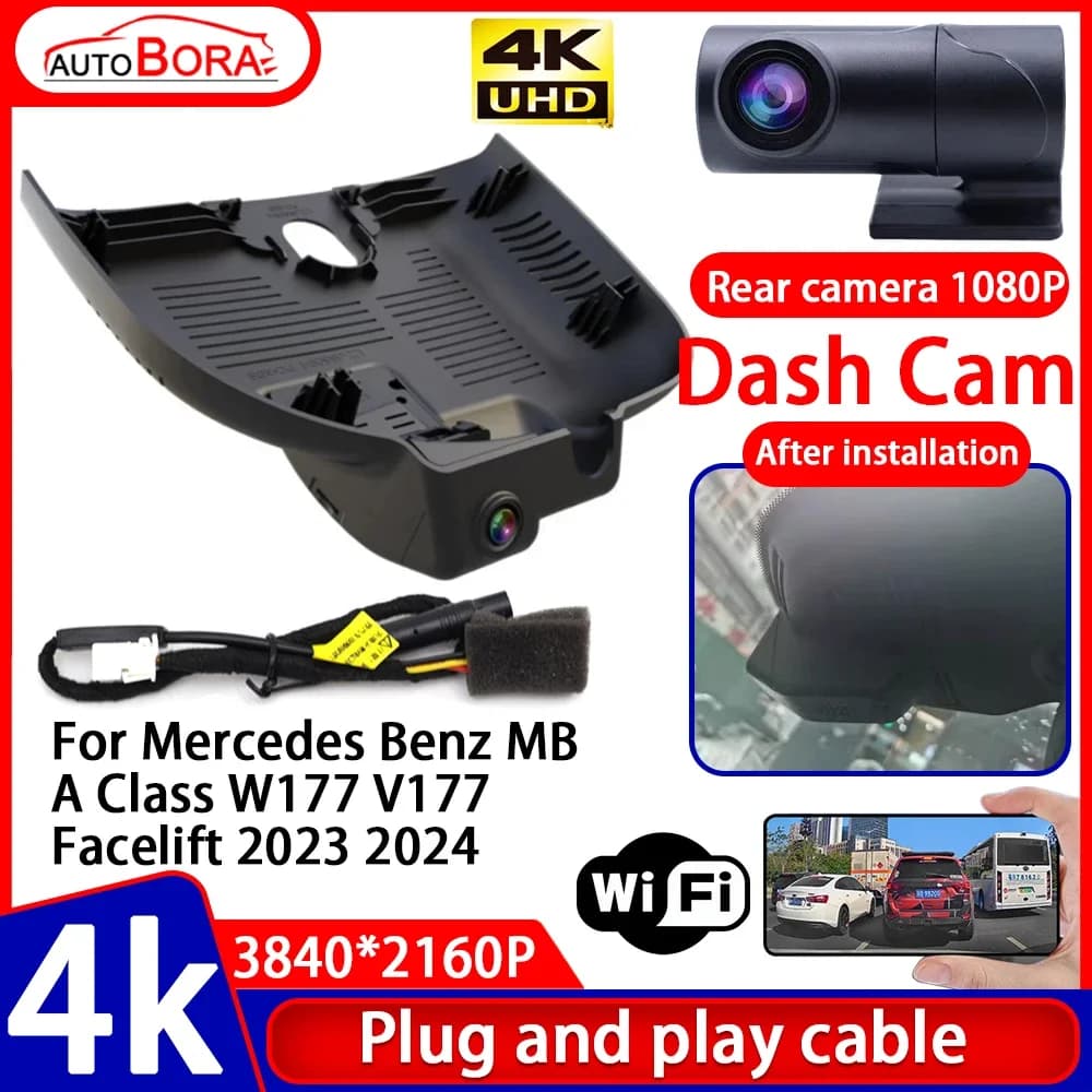 Video recorder ZhuCamX 4K UHD Plug and Play, Dash Cam for Auto Mercedes Benz Class A W177 V177 Facelift 2023 2024