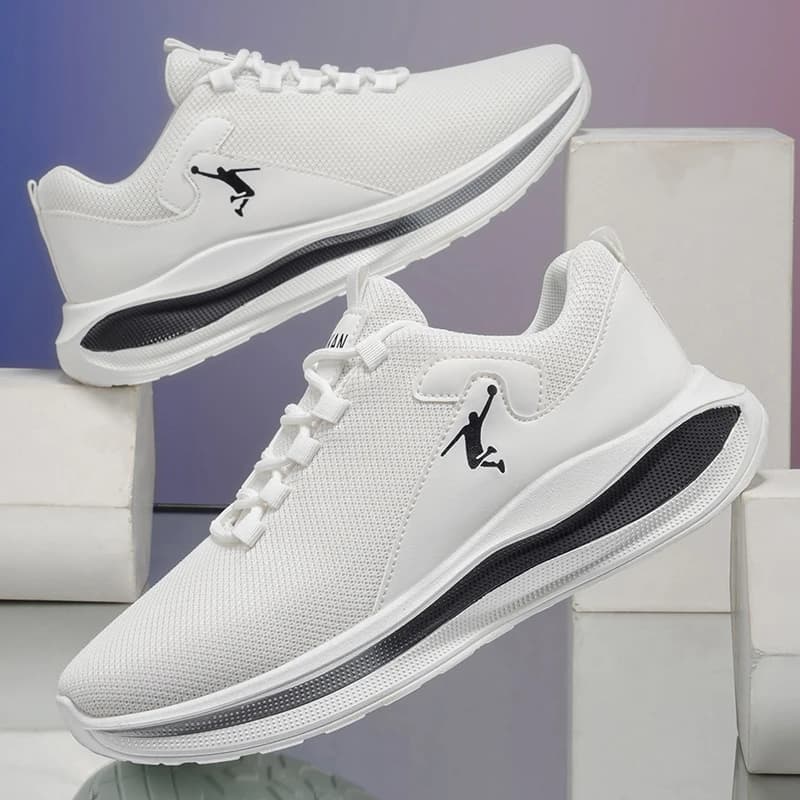 Men Running Sneakers Light Cushion Soft Sole Athletic Walking Shoes White Black Gold