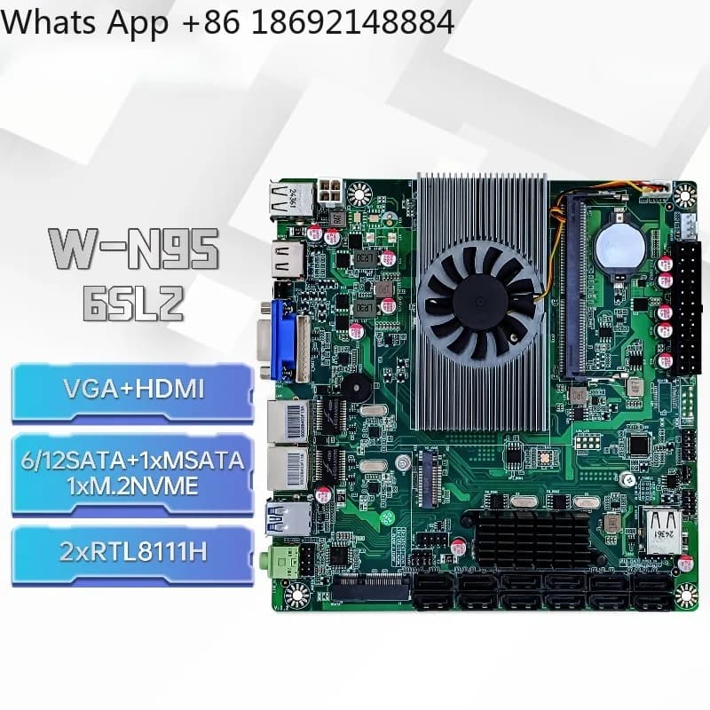 Scheda Madre NAS N95 per Controllo Industriale, N5095 Storage con 12 SATA, Multi-Hard Disk, Porta di Rete Dual 2.5G/8111H, IT