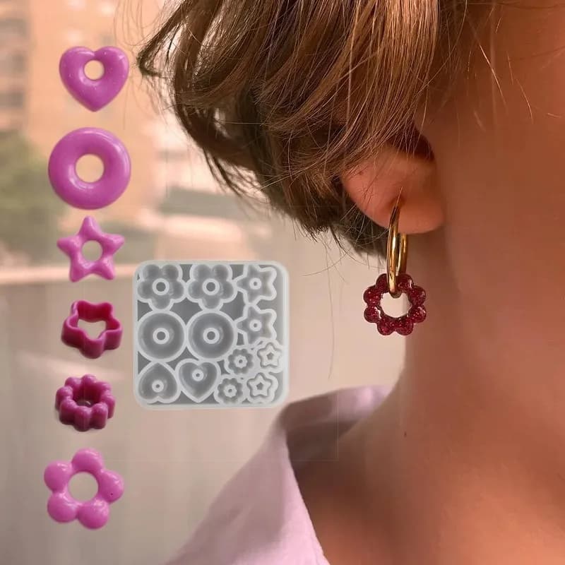 Stampi 3D Multifunzionali per Gioielli, Stampi in Resina per Ciondoli e Orecchini, Stampi in Silicone per Anelli Fai-da-Te a Forma di Stella, Cuore, Fiore e Ghirlande