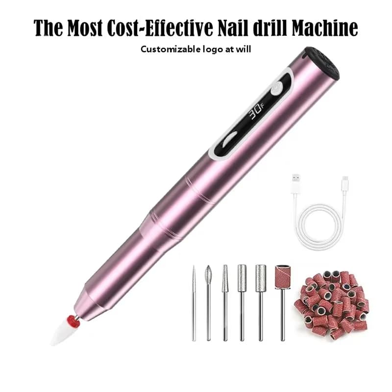 Professional 30,000 RPM Rechargeable Electric Nail Drill with 12 Brake Heads and Wireless Nail Machine - Professional Nail File