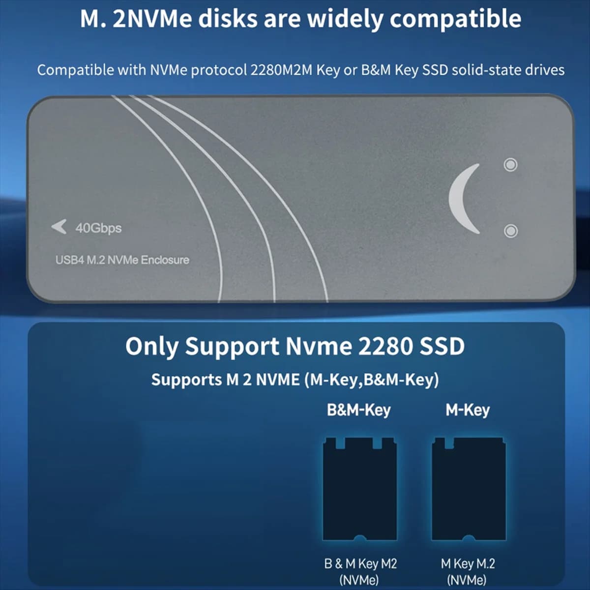 A48T! Custodia HDD USB 4.0 SSD M2 NVME 40Gbps 4TB M-Key B+M-Key Custodia esterna NVME in alluminio Supporto disco rigido M.2 NVME 2280