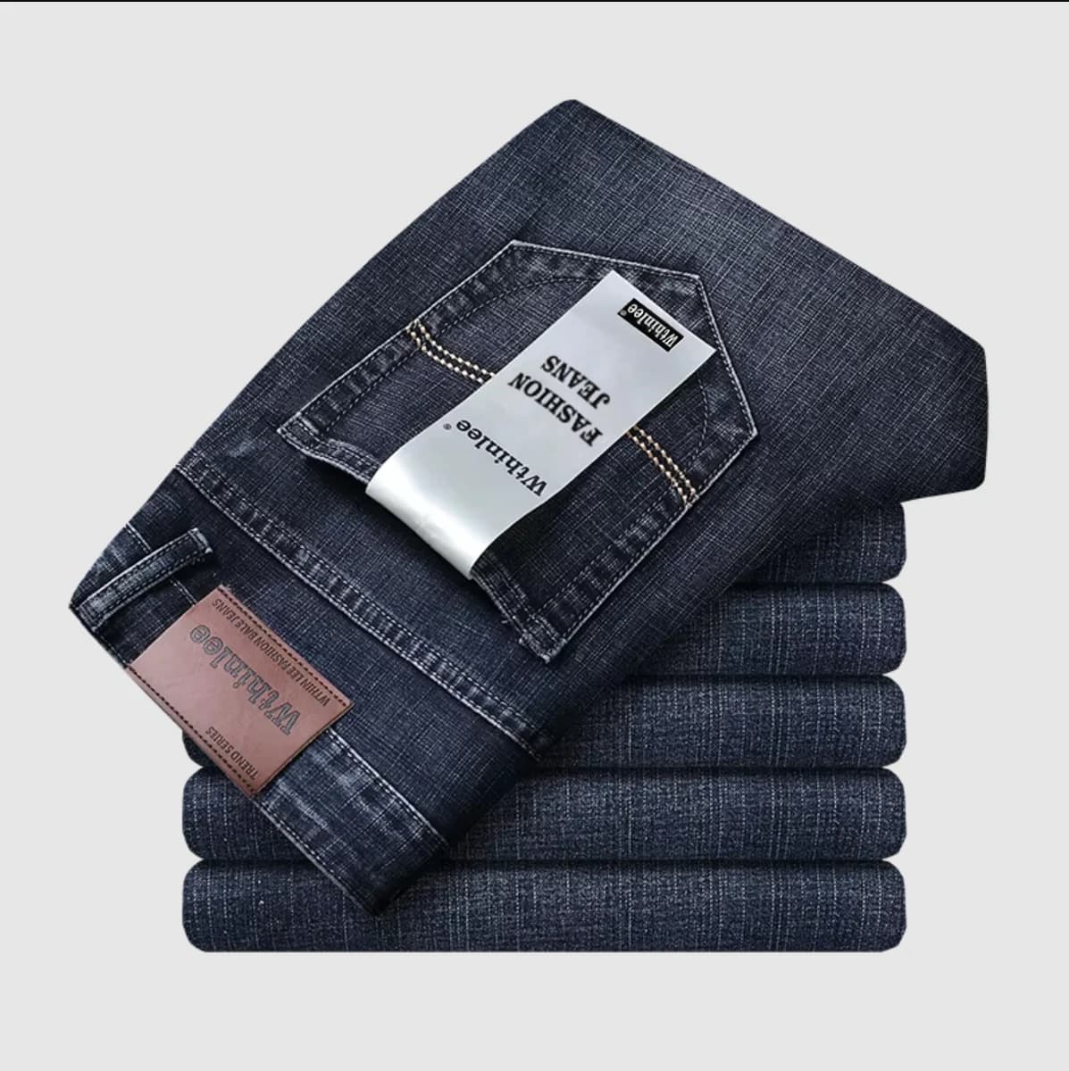 Wthinlee New Business Men's Jeans Casual Straight Stretch Fashion Classic Blue Black Work Pant Denim Trousers Male Clothing
