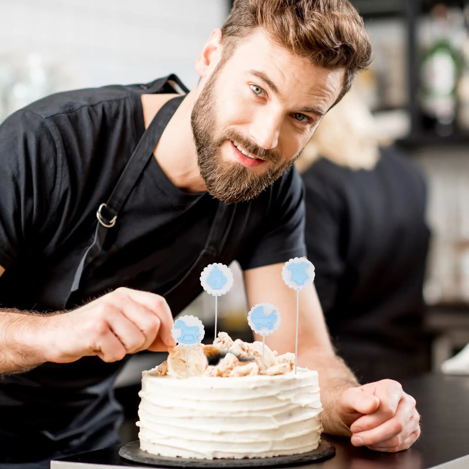 Set di 5 Decorazioni per Torte a Forma di Passeggino, Topper per Torte in Resina Sicura, Accessori Carini per Feste di Compleanno