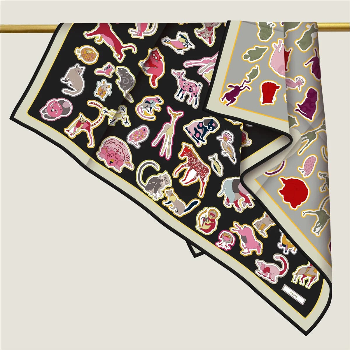 Sciarpa quadrata stampata animale in twill di seta a doppio lato da 90 * 90 cm da donna che viaggia Foulard Hijab