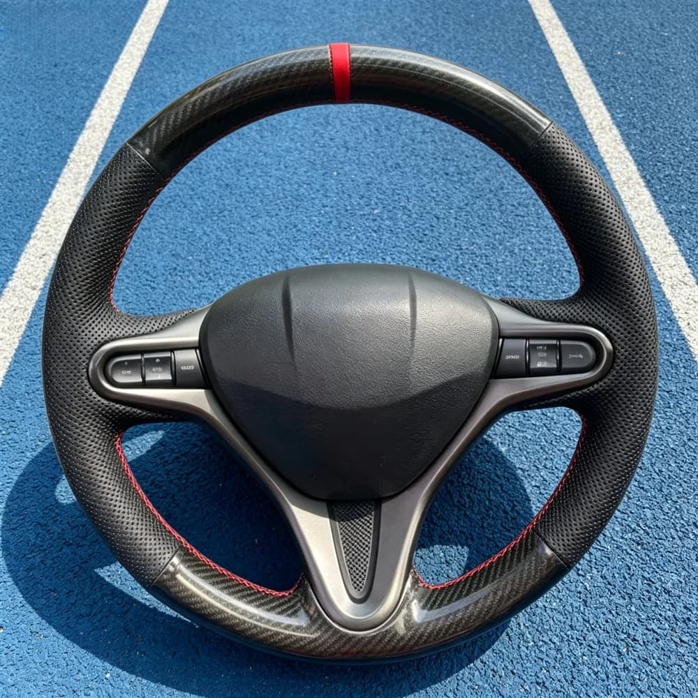 Auto Interior Accessories Hand-Stitched Wear Resistant Carbon Fiber Leather Steering Wheel Cover for Civic 2006 - 2011