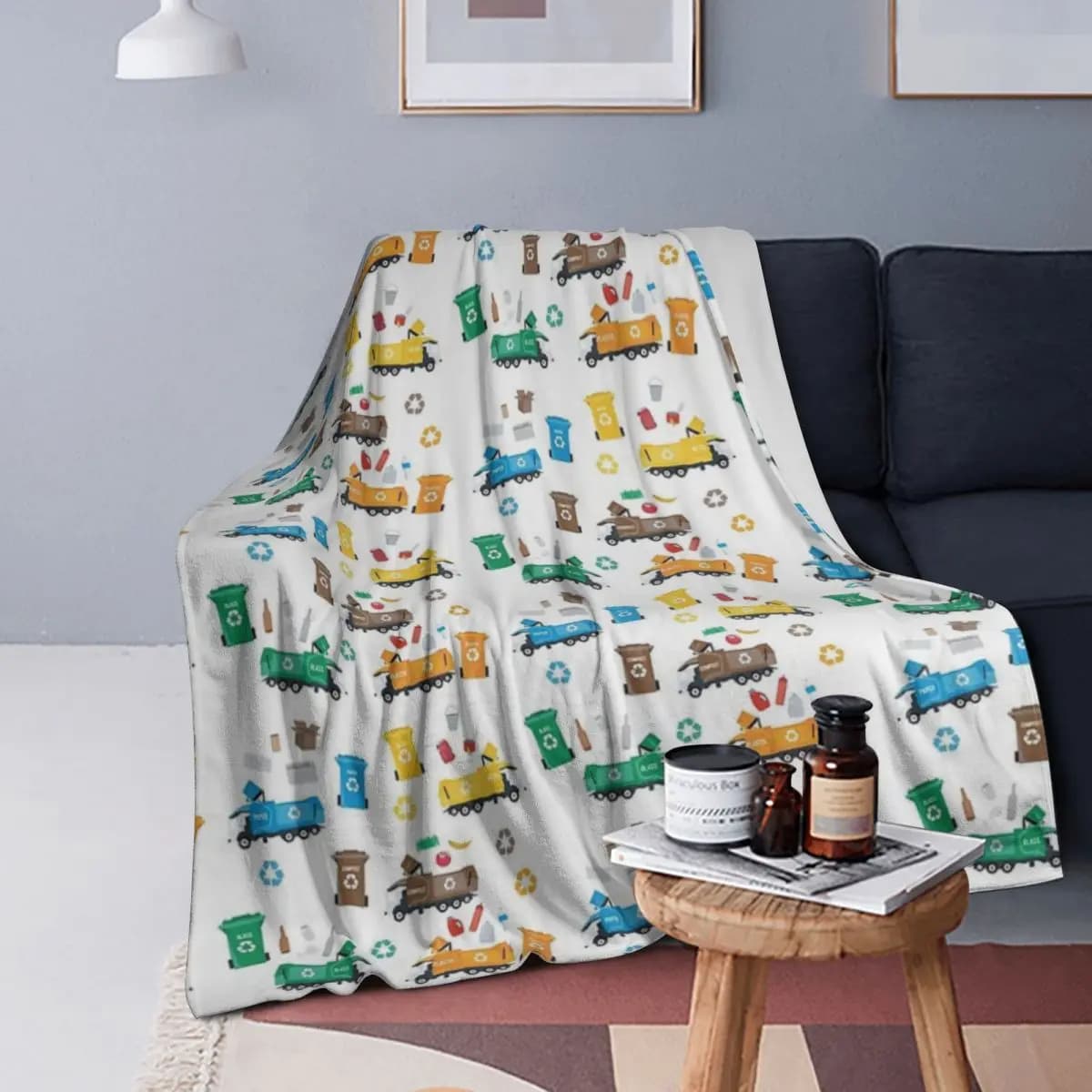 Coperte colorate per camion dei rifiuti e contenitori per il riciclaggio, morbida e calda coperta in flanella, copriletto per letto, soggiorno, picnic, viaggi