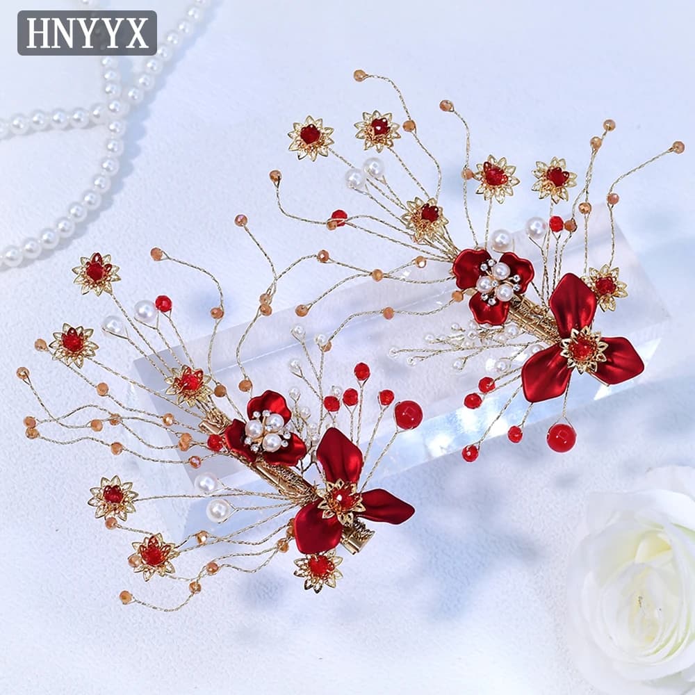 HNYYX A Pair Bridal Hairpins Luxury Flowers Hair Clips Wedding Party Jewelry Crystal Hairpins for Women Elegant Headpieces A395