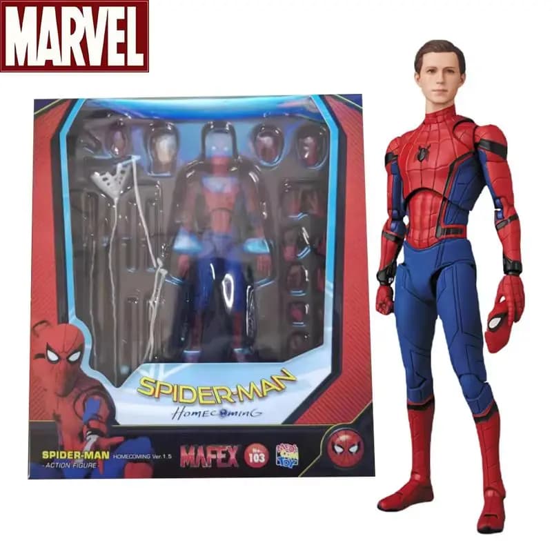 Mafex 103 Action Figure Spider-Man, Edizione Deluxe Spiderman Homecoming, Modellino con Accessori Multipli, Statua da Collezione, Regalo