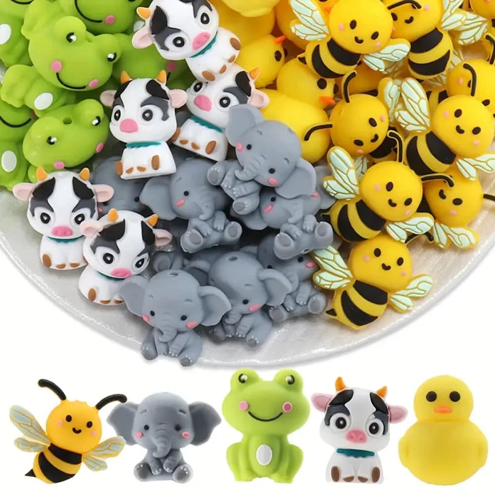 10/25PCS 3D animal combination silicone bead set, perfect for DIY handmade crafts such as keychains, necklaces, bracelets, etc