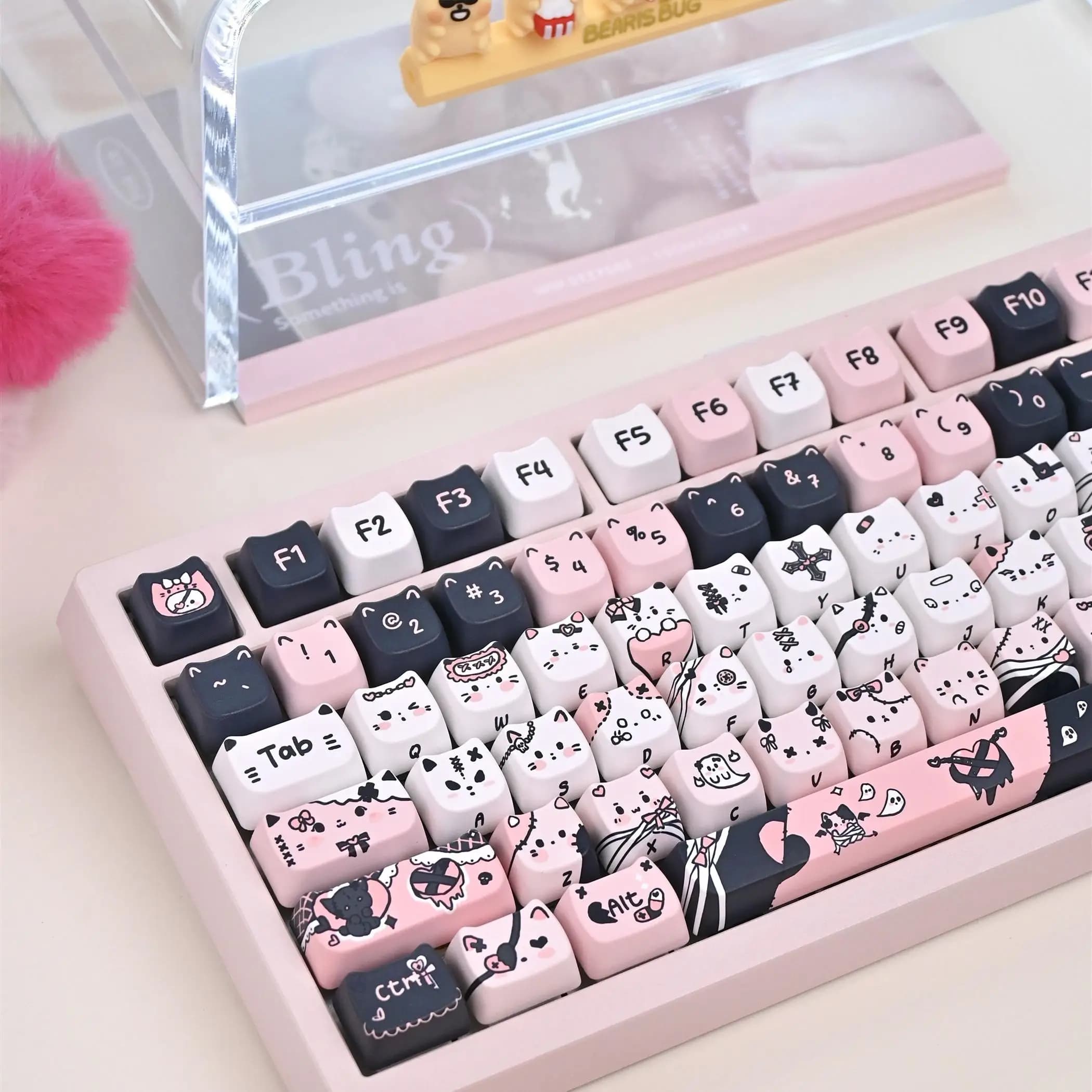 Versatile Meow Keycap MAO Cute Cat Head Stile disegnato a mano Keycaps PBT Sublimazione termica Nero Rosa Tastiera meccanica