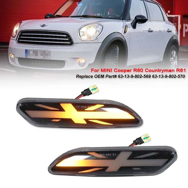 Indicatori di direzione laterali a LED dinamici con scorrimento lampeggiante per BMW MINI COOPER R60 R61 COUNTRYMAN PACEMAN, luci di segnalazione sul parafango.