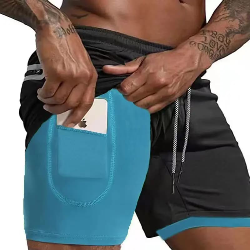 Pantaloncini sportivi da uomo Abbigliamento sportivo estivo 2 in 1 Pantaloni corti Allenamento a due piani Abbigliamento da allenamento Pantaloncini da corsa fitness da palestra attillati maschili