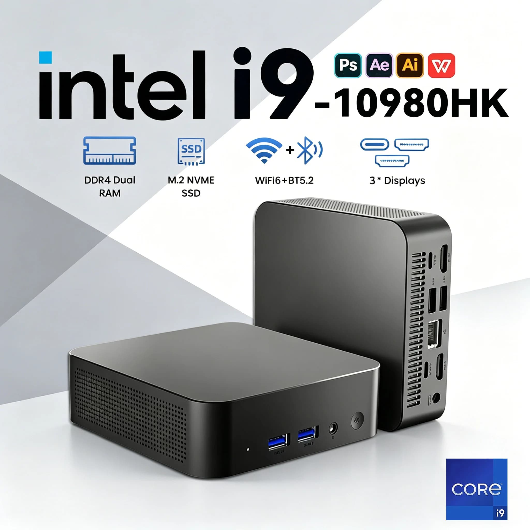 Mini PC Core i9 10980HK with Windows 11, 32GB RAM, 1/2TB SSD, Mini PC Portable Gaming, WiFi 6, BT 5.2, 4K 60Hz HD, Mini Computer PC Desktop