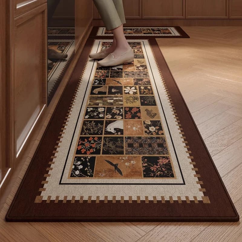 Kitchen Carpet Long Rug Stain-resistant Durable Floor Mat Minimalism Brown Printed Pattern Rugs Home Decor Alfombra De Cocina