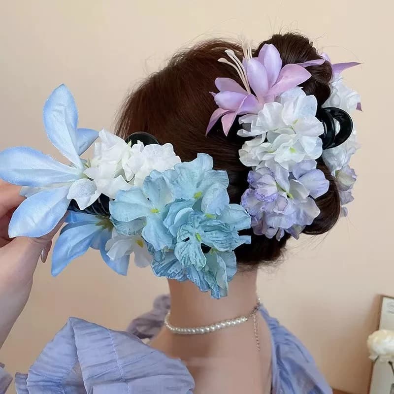 Regalo di accessori per capelli deliziosi; Artigli per capelli con clip di squalo e fiori alla moda per le donne; Stile vacanza
