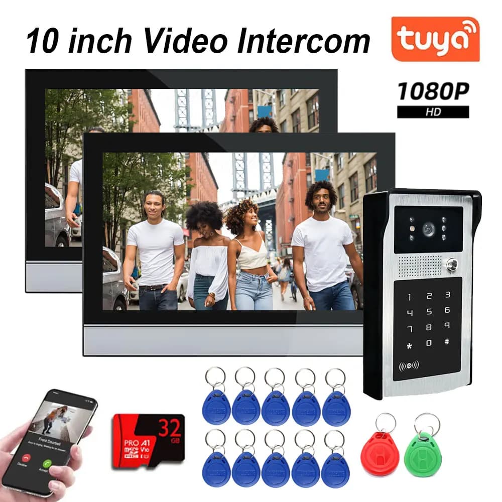 Tuya Wifi 1080P Videocitofono Videocitofono 10 ''Touch Monitor Videocitofono Videocitofono Sistema di sicurezza Password RFID