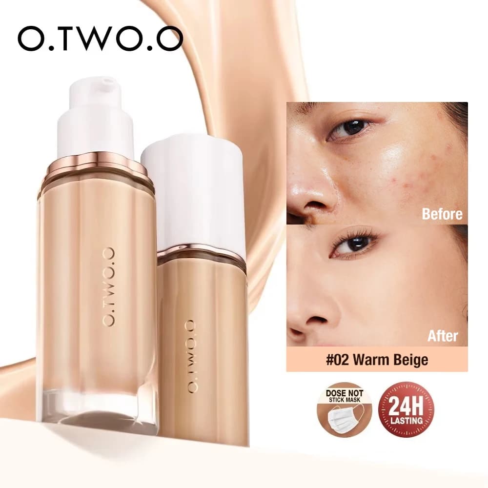 O.TWO.O Fondotinta Liquido 30ml ad Alta Copertura, Base Trucco Effetto Nebbia Morbida, Impermeabile e Correttore