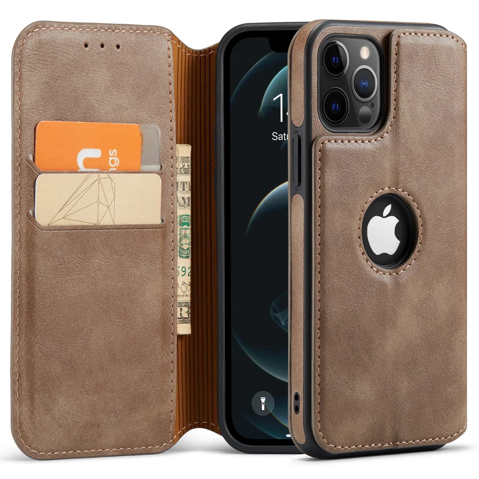 Custodia in pelle per iPhone 16 15 14 13 12 11 Pro Max XS XR Custodia a portafoglio [blocco RFID] Cover magnetica sottile con porta carte