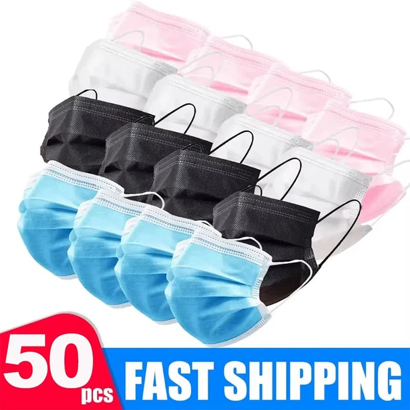 50 pezzi unisex maschera a 3 strati maschere per il viso panno soffiato fuso monouso di sicurezza anti-polvere maschere protettive blu adulti non tessuto maschera