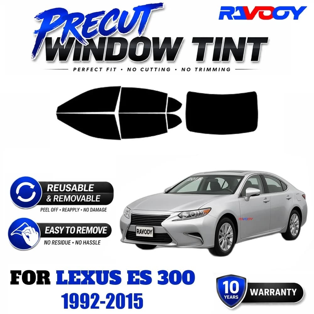 RAVOOY Precut Window Tint, Reusable Removable EPU Film, Custom Fit for Lexus ES 300 1992-2015, UV Heat Protection