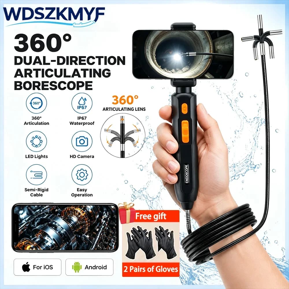 New 4K UHD 360° Bidirectional Articulating Endoscope Borescope IP67 Waterproof Inspection Camera For iOS Android Smartphone