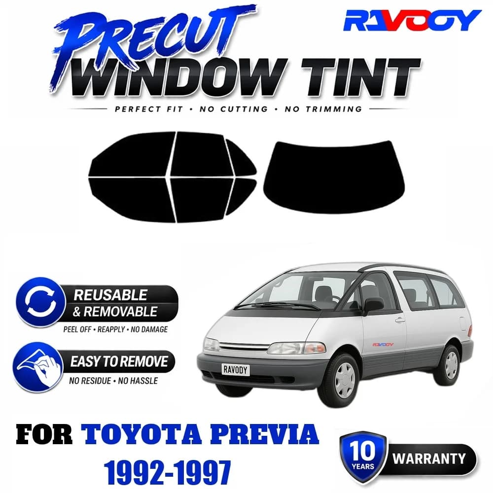 RAVOOY Precut Window Tint, Reusable Removable EPU Film, Custom Fit for Toyota Previa 1992-1997, UV Heat Protection