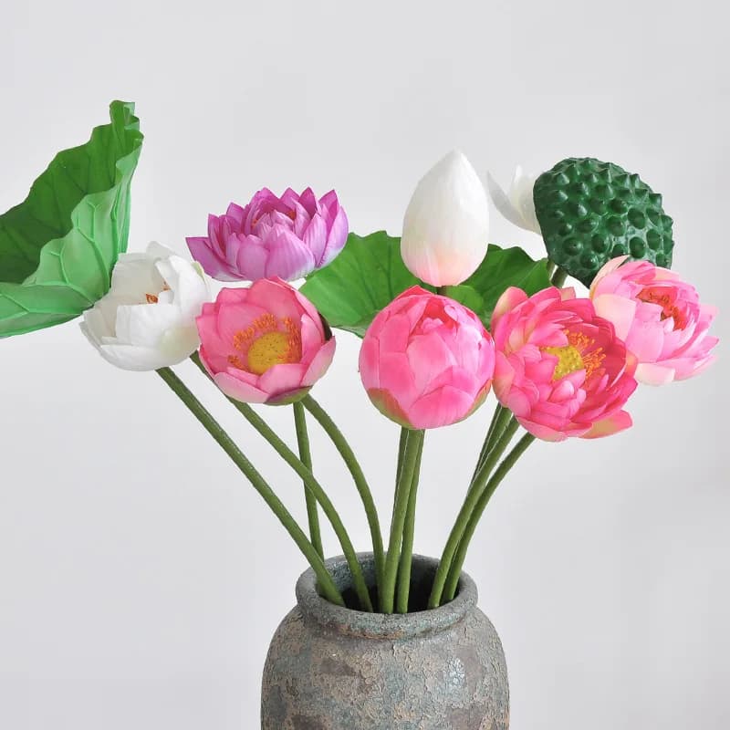 75cm Artificial Lotus Flower with Seeds Faux Lotus Home Decor Floral Composition Vase Landscape