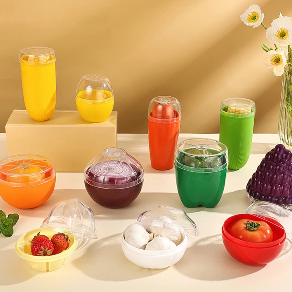 Scatola per alimenti in plastica con coperchio trasparente da 1 pezzo con scatola portatile per la conservazione di frutta e verdura a forma di frutta e verdura