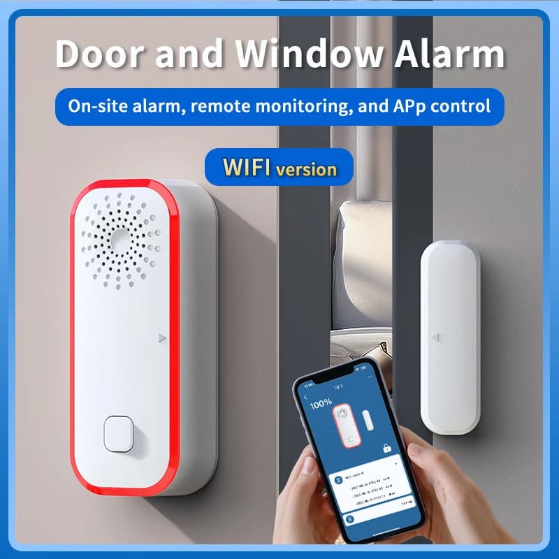 Tuya Wifi Sensore per porte e finestre Rilevatore di apertura e chiusura Sensore di ingresso per finestre Allarme sonoro e luminoso di sicurezza Allarme di sicurezza domestica intelligente