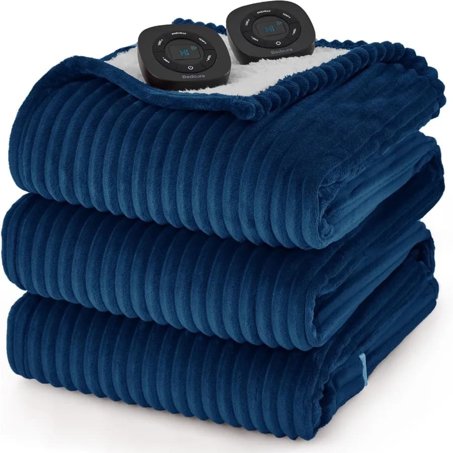 Coperta elettrica GentleSoft King Size - Coperta riscaldata in morbida flanella a coste con riscaldamento a doppio controllo con 10 impostazioni di calore e