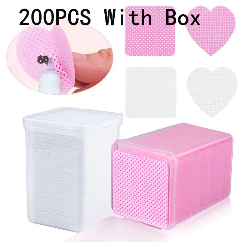 200pcs Nail Wipes With Box Lint Free Non-Woven Fabric Lash Glue Wipes Nail Polish Remover Wipes Use for Nail Polish Remover