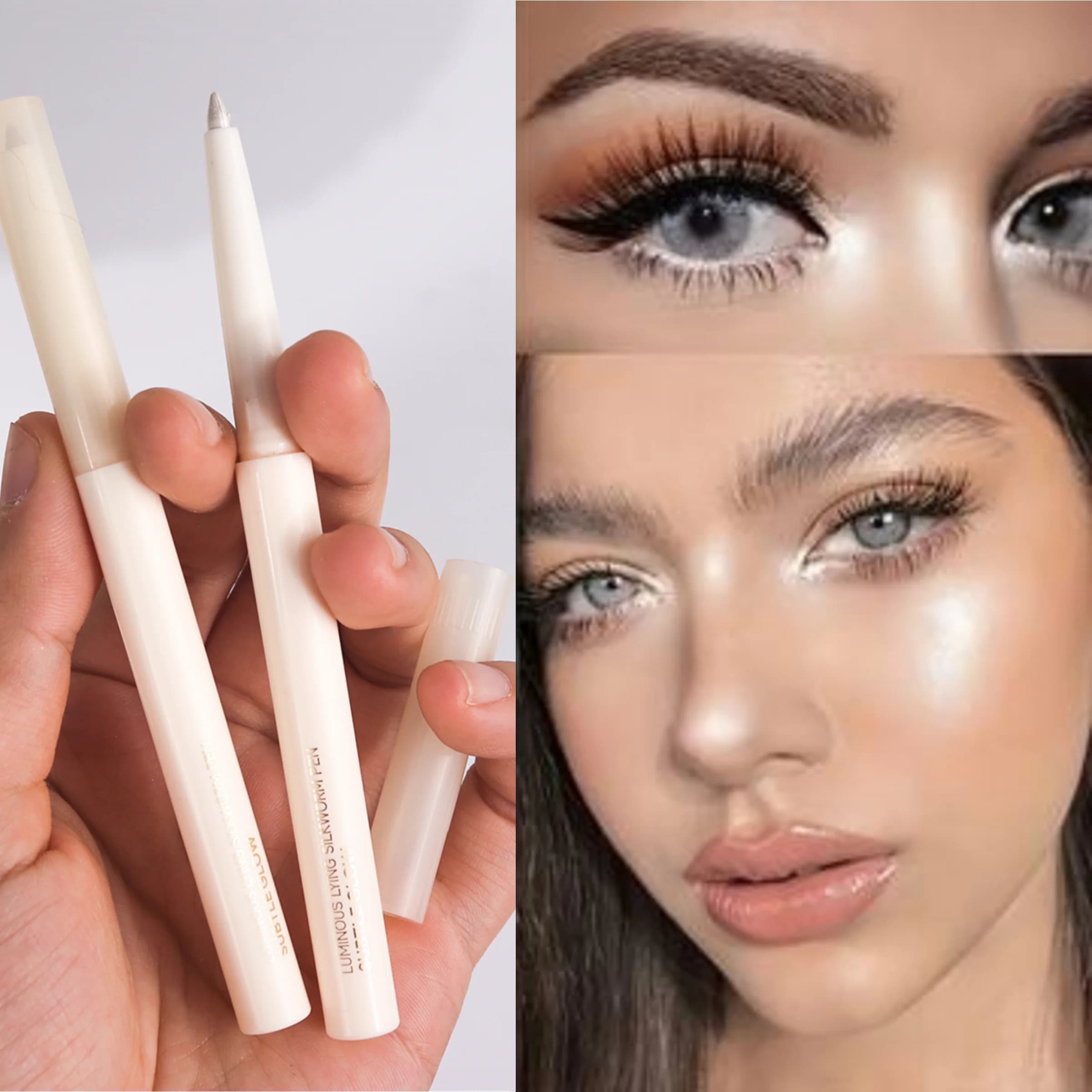 1 long-lasting and illuminating waterproof shading stick - matt and brilliant finish, smooth and sparkling white eyeliner pencil
